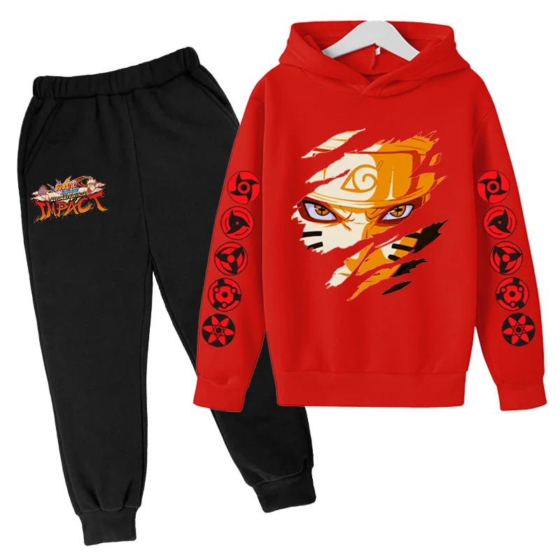 

Naruto-Boys Hoodie Set Ninja Clothes Tops Sweatpants Running Clothes Baby Clothing Sets Long Sleeve Kids Children Clothing 4-14T