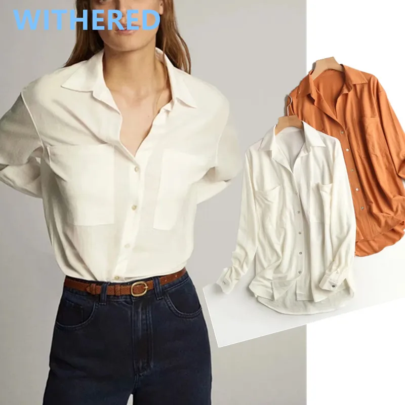 

Dave&Di england office lady simple pockets loose blouse women blusas mujer de moda 2020 kimono shirt womens tops and blouses