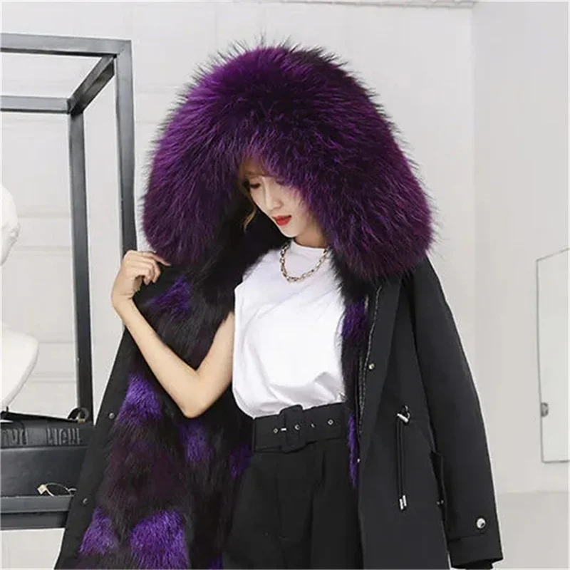 M-5XL Haining 2021 New Parkas Female Fox Hair Mid-Length Detachable Liner Imitation Fur Coat Women Warm Outer Wear Street Black