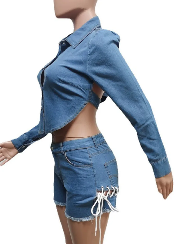 Женский комплект из 2 предметов укороченный топ с открытой спиной и отложным