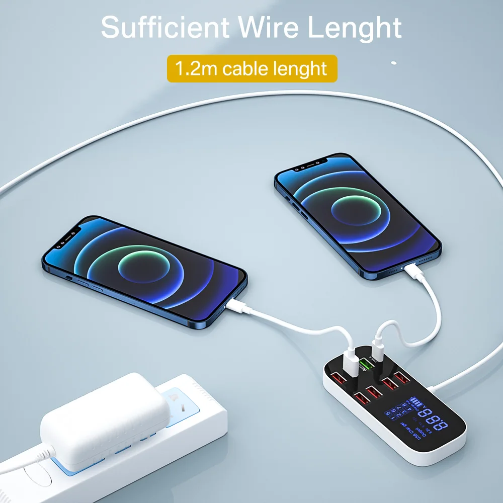 40w qc 3 0 home 8 port usb charger led display multi port phone universal usb hub charger adapter fast charging station free global shipping