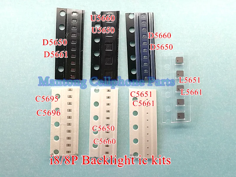

10sets(160pcs) Backlight ic kit U5650/U5660 Coil L5651/L5661 Diode D5650 D5651 Capacitor C5650 C5695 C5651 C5655 for iphone 8 8P