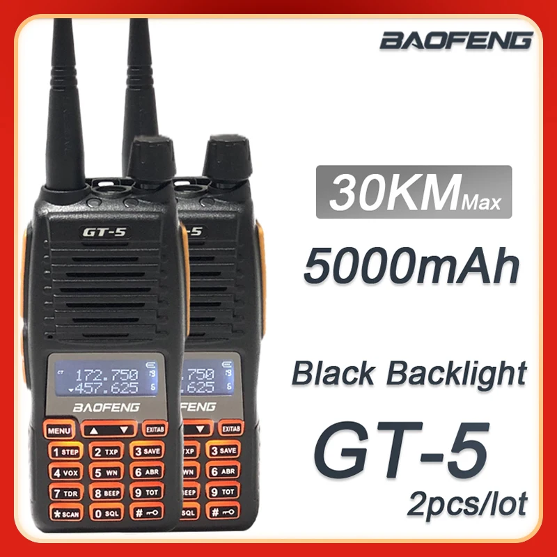 2PCS 10W BAOFENG GT-5 High Power Profesional Walkie Talkie Long Range Dual Band CB Ham uv82 Two Way Radio Comunicador Transceive