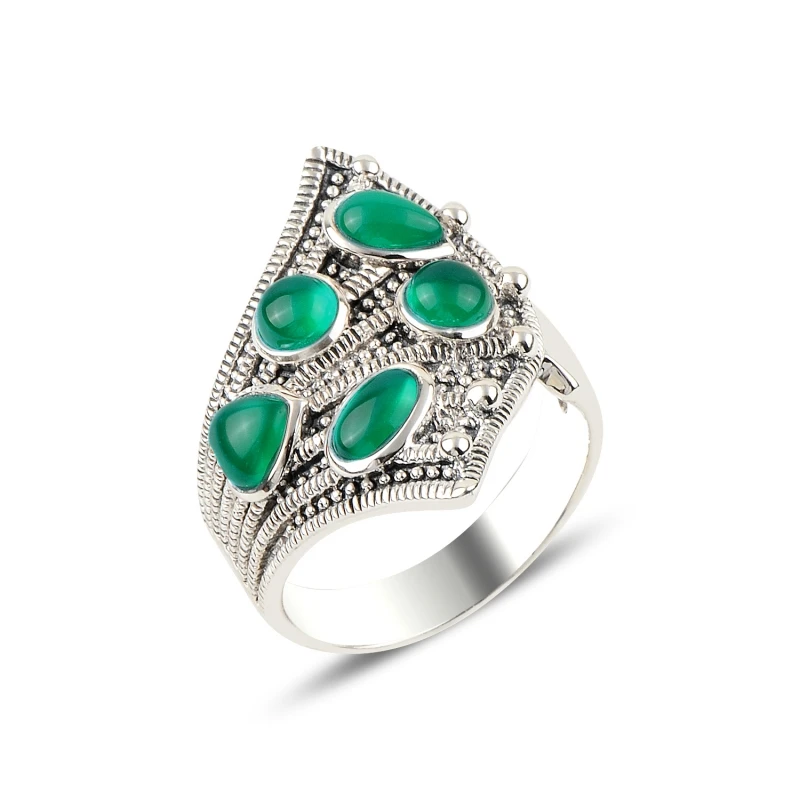 

Серебряное кольцо Silverlina с зеленым агатом и марказитом