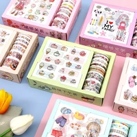 9 pc stickers 7 rolls masking tape cute cartoon animals washi tapes scrapbooking diy deco creative japanese kawaii masking tapes