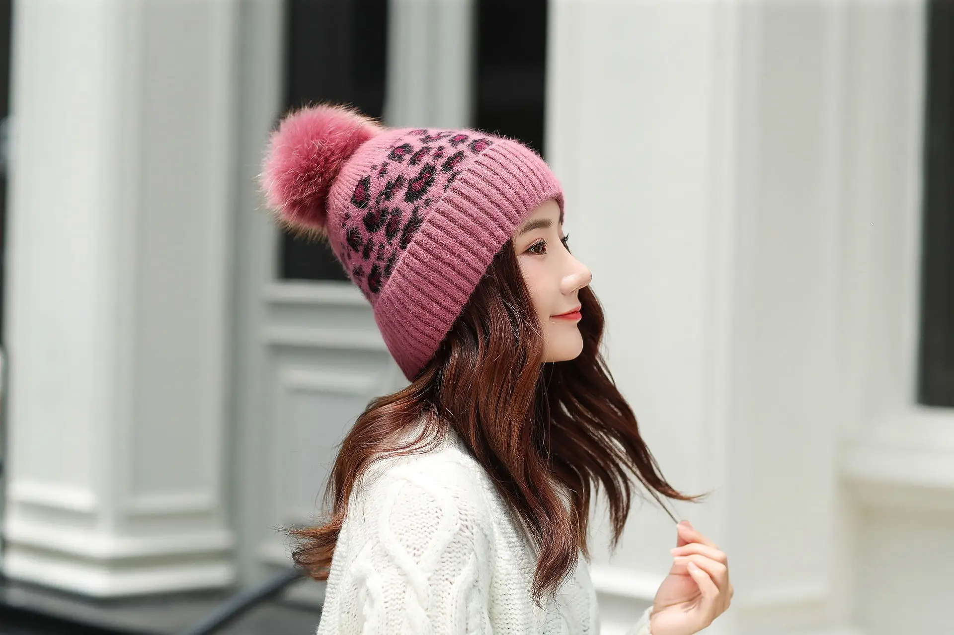 Women Beanies Pom Poms Rabbit Hat Beanie Knitted Skullies Fashion Caps Ladies Knit Cap Winter Hats For Women