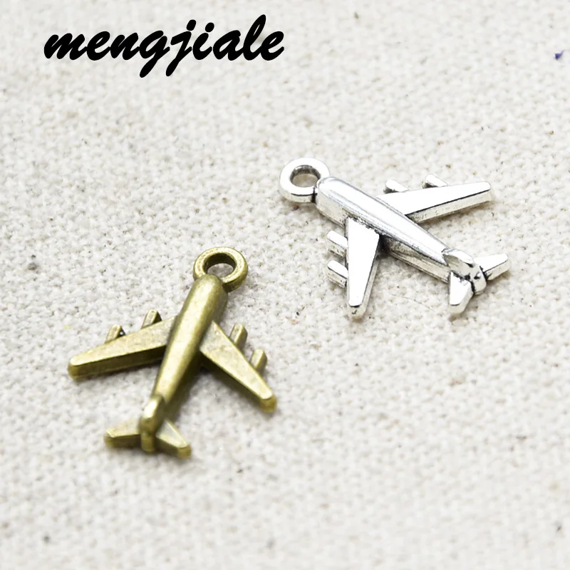 

20pcs Wholesale Two Color 3D Airplane Charms Alloy Metal Aircraft Pendants For DIY Handmade Jewelry Accessories Making 21*17mm