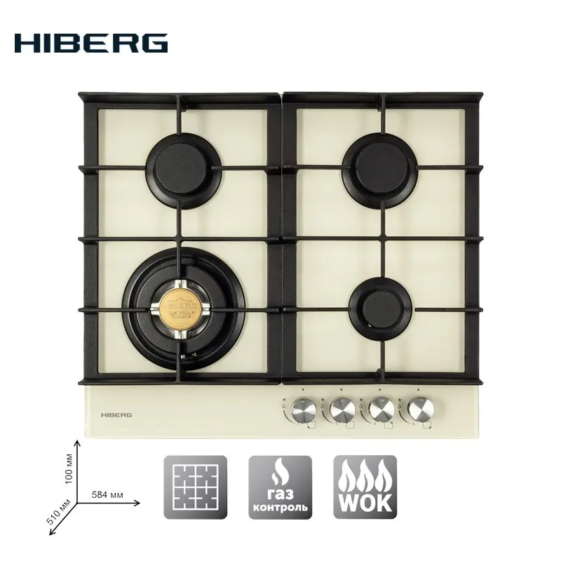 Варочная поверхность HIBERG VM 6044 Y газовая закаленное стекло WOK газ контроль чугуные