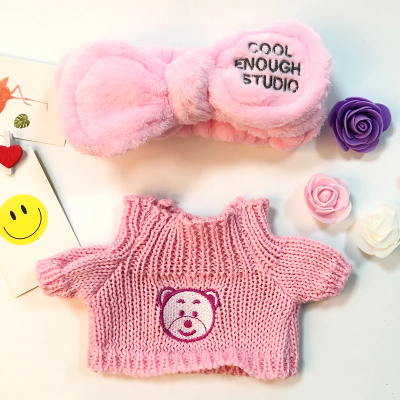 Милые аксессуары для кукол Kawaii девушки повязка для волос мыть лицо бег макияж полосы LaLafanfan кафе утенок плюшевая игрушка Подарки для девочек - Цвет: pink bear