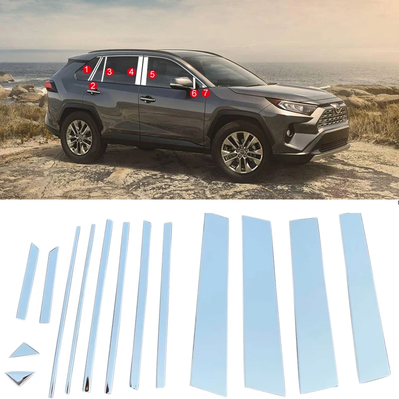 Center-14pcs Для Toyota RAV4 XA50 нержавеющая Боковая дверь Нижняя оконная подоконник рамка и центральная колонна наклейка крышка отделка автомобиля Стайлинг - Цвет: Center-14pcs