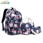 OKKID 3 шт.компл., школьная сумка с цветами, школьная сумка для девочек, сумка для еды, Детская сумка-карандаш с цветочным рисунком, школьная сумка для детей