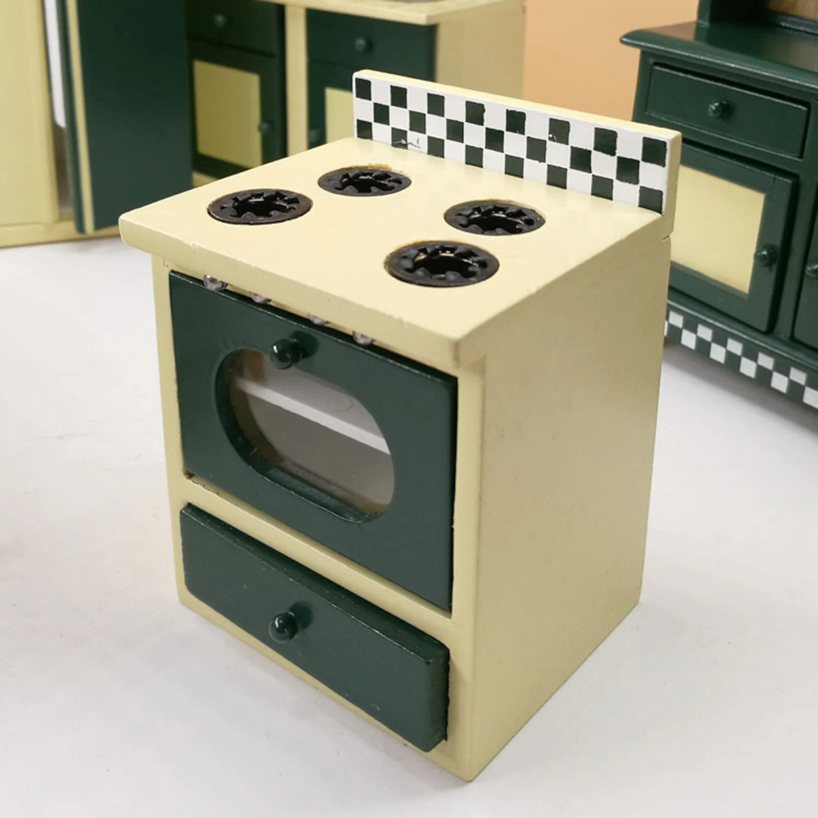 

7 Pcs 1:12 Scale Dollhouse Miniature Vintage Green Wooden Furniture Model