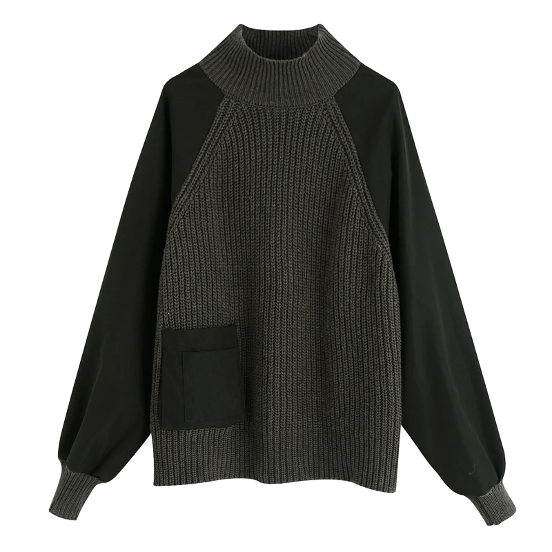 AGong Casual Patchwork Sweaters Women Fashion Loose Turtleneck Sweater Elegant Long Sleeve Female Ladies KW | Женская одежда