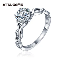 attagems 1 0ct 6 5mm d round rhodium plating twist 925 silver moissanite ring diamond test passed jewelry woman girlfriend gift