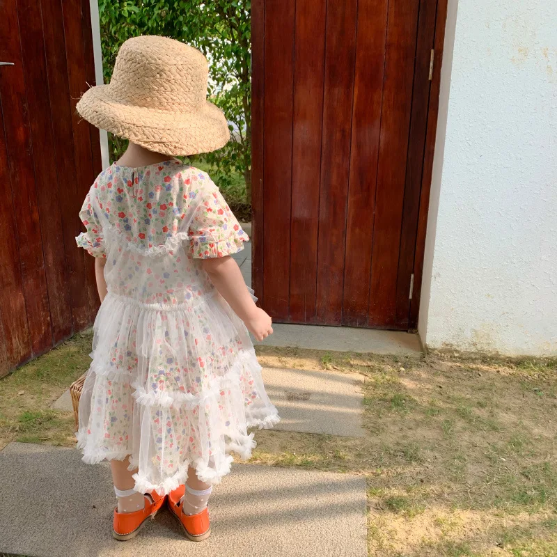 Летнее платье MILANCEL с цветочным принтом одежда для девочек Хлопковое и кружевная