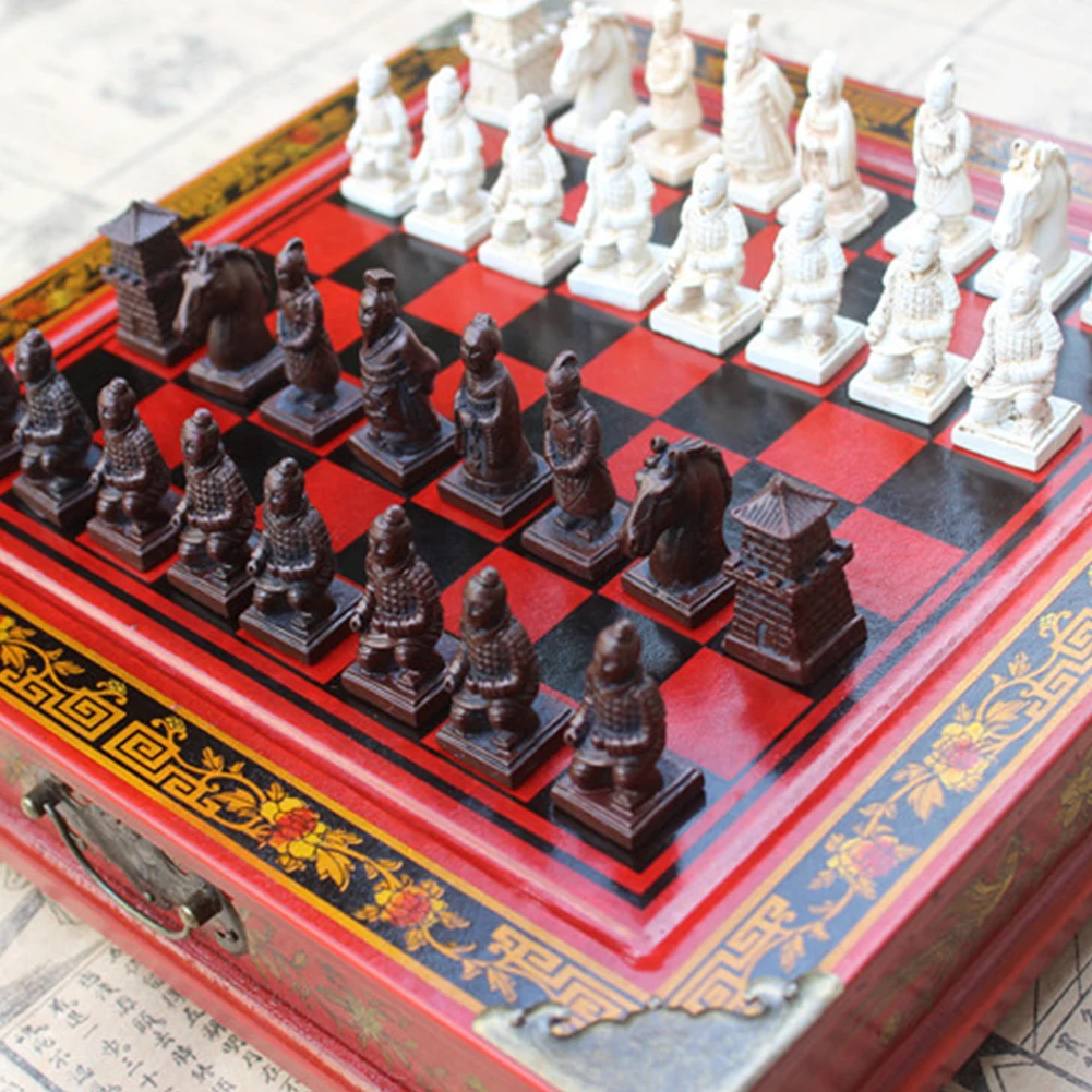 

International Chess Set Children Developing Home Board Game Terracotta Soldier Modeling Birthday Gift Desktop Logic Training