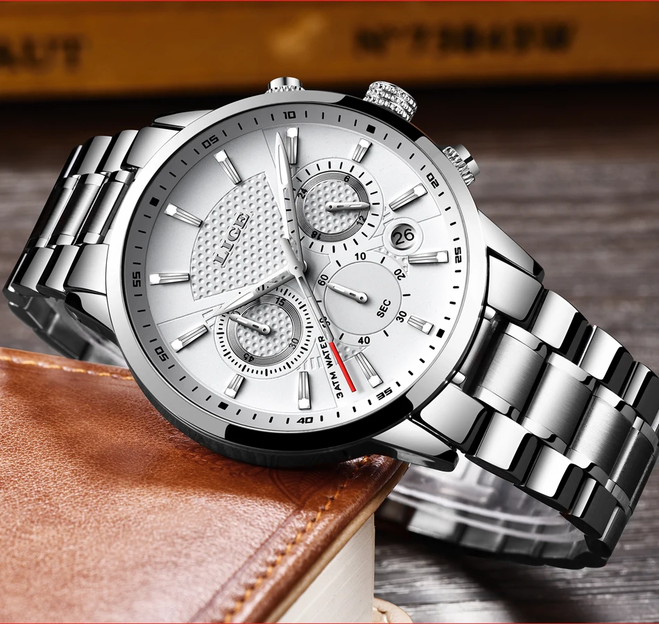 Reloj hombre модные золотые мужские часы lige top класса люкс Бизнес Нержавеющая сталь Водонепроницаемый кварцевые часы Для мужчин, спортивные часы