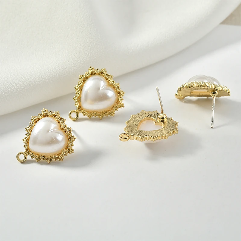 Элегантные универсальные серьги-гвоздики из кружева Персиковое сердце Жемчуг