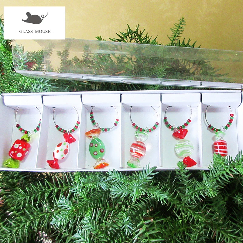 

1Set/6PCs Wine Glass Charms Set Christmas candy ornament decoration Cup Rings Kit Xmas Drink Markers Tags Party Favors Pendant