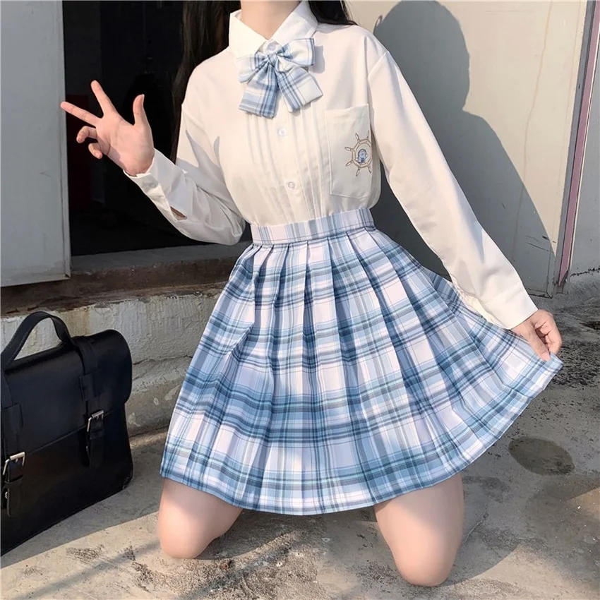 

2021 японская мода плиссированная школьная юбка с высокой талией, летняя женская юбка, сексуальная клетчатая юбка А-силуэта, сексуальная форм...