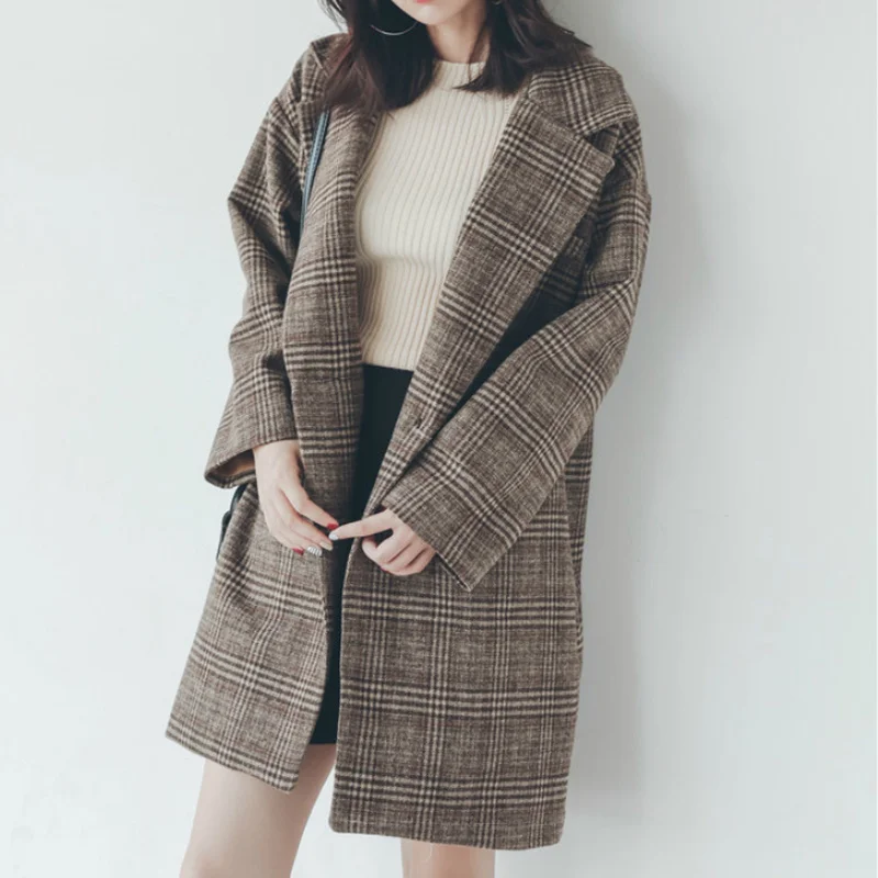 

Mozuleva 2022 Autumn Winter Korean Plaid Women Work Blazer Jacket Casual Single-button Suit Jacket Female Elegant Woolen Coat