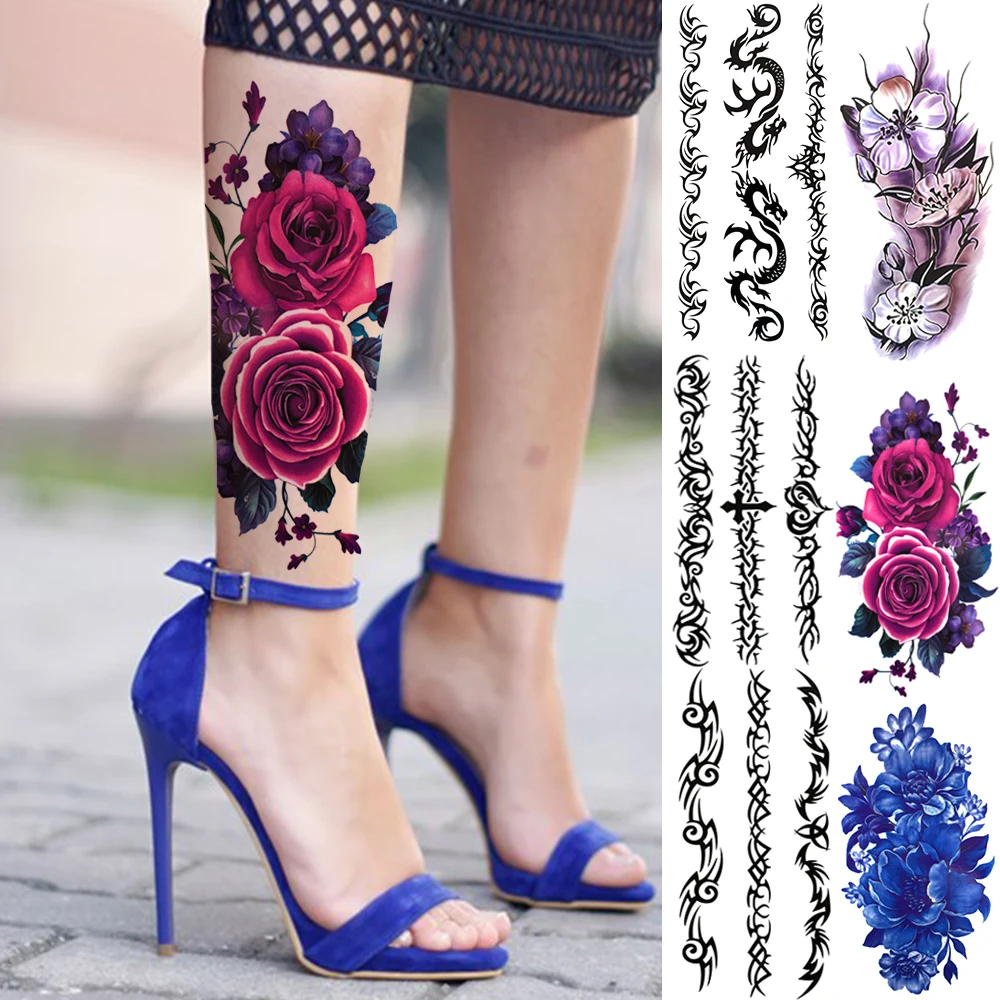 Временные татуировки Rose для женщин и мужчин реалистичный Индийский Племенной