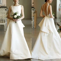 verngo korea a line matte satin wedding dresses o neck backless bowknot floor length simple bride gowns robe de mariage