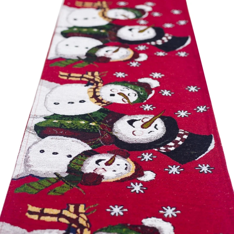 

Christmas Decoration Ornaments Snowman Elk Xmas Tree Pattern Embroidered Tablecloth Dining Table Decor Table Runner
