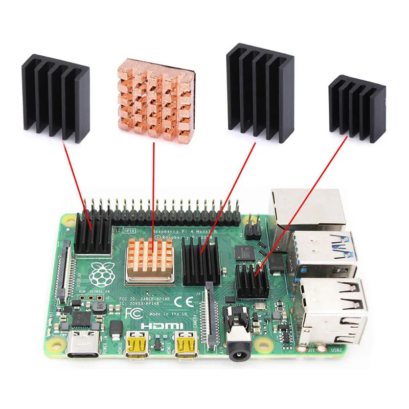 Raspberry PI 4 тепловых пластины медных и охлаждающий алюминиевый излучатель