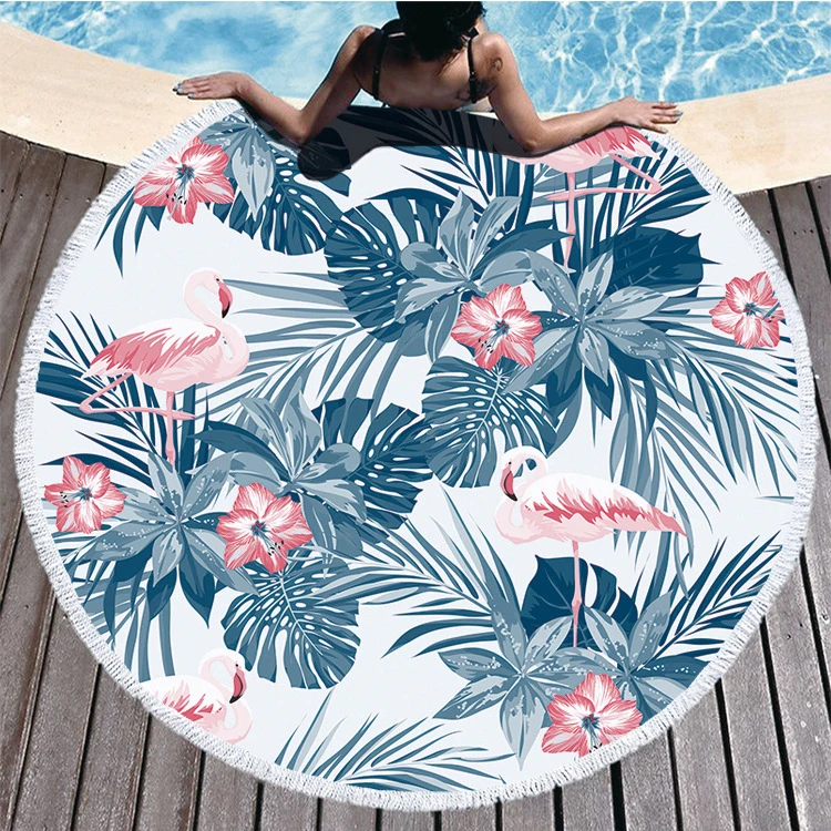 Летний круглый пляжный полотенце с фламинго и тропическими растениями в комплекте с рюкзаком-мешком на завязках, полотенце для ванны и душа, покрытие для бикини - toalla playa.
