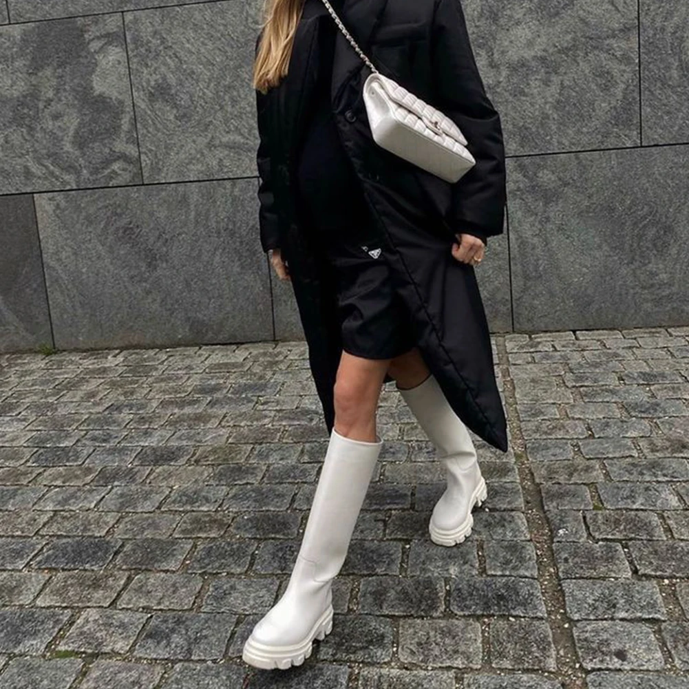 luxury brand new ins hot chunky heels white boots fashion platform solid round toe women boots cool thick bottom casual boots free global shipping