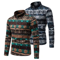 bohemia ethnic style men vintage knitted sweater african style print fashion long sleeve pullover male retro sweatercoat