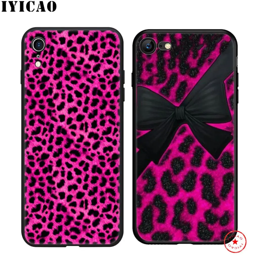 IYICAO черный розовый Леопардовый Мягкий Черный силиконовый чехол для iPhone 11 Pro Xr Xs Max