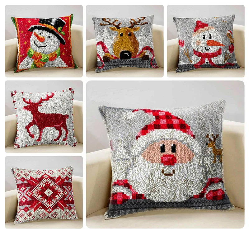 

Snowman Elk Embroidery Crochet Mat Kit Latch Hook Rug Kits Needlework Carpet Accessories Cross Stitch Latch Hook Cushion Carpet