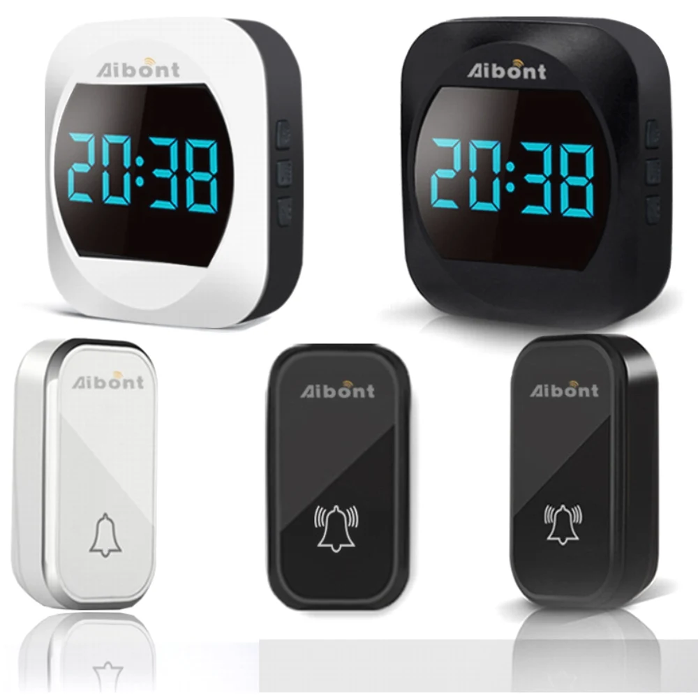 

Self-Powered Wireless Doorbell With Clock 38 Melodies 4 Volume level Remote Home Door Bell Rings AC 100V-240V Waterproof