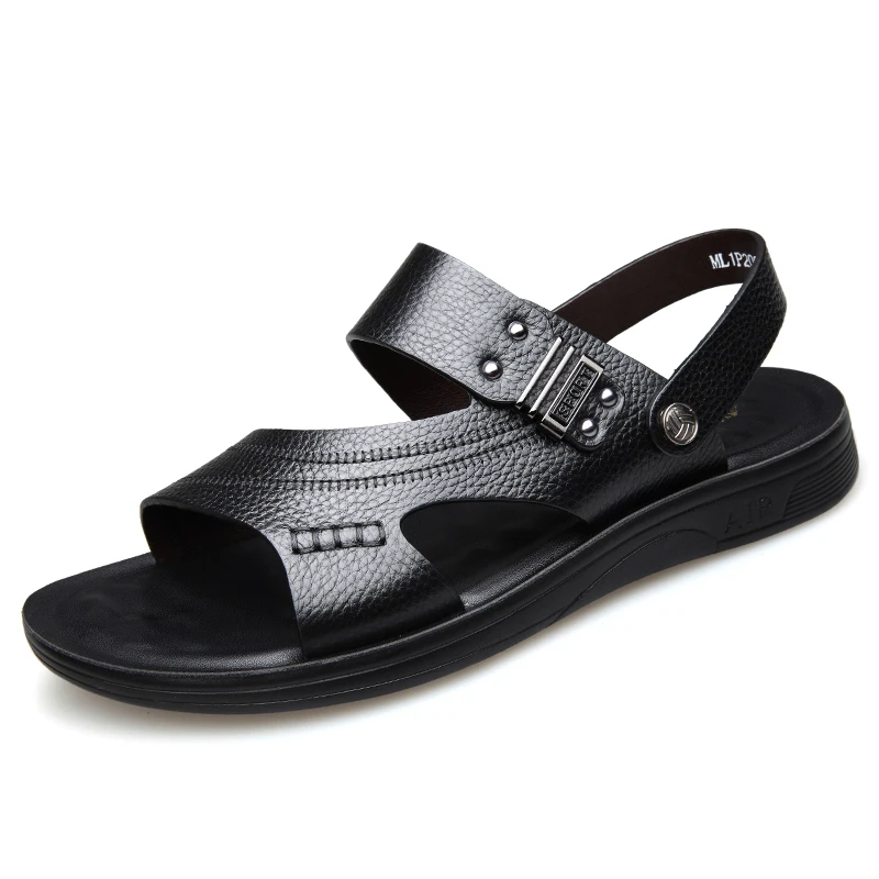 

New mens sandals shoes Soft Cowhide leather beach shoes man Slippers outside Wear comfortable Soft Flats Dual-Purpose Sandals