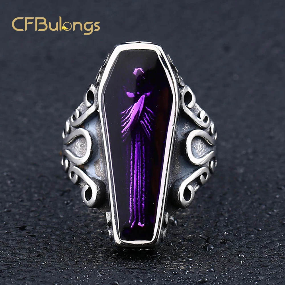 

CFBulongs Retro Nostalgic Coffin Vampire Skull Ring Punk Rock Cool Boyfriend Creative Gift Fashion Jewelry Dropshipping