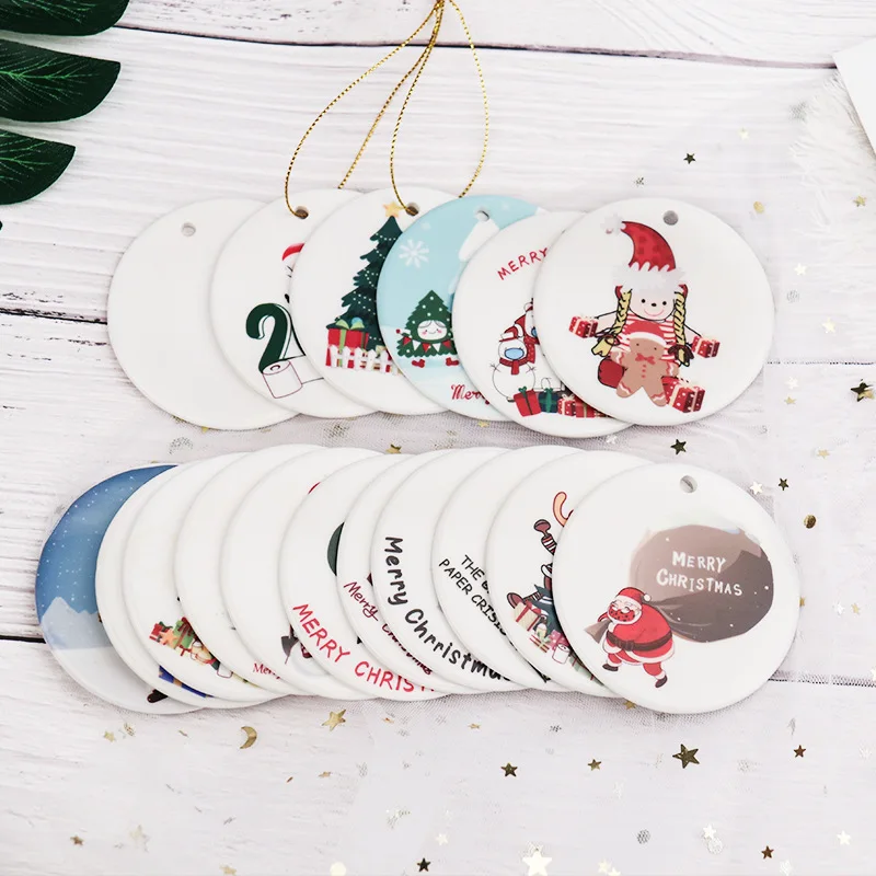 

Sublimation Ceramic Ornaments Round Shaped Xmas Tree Pendent Festival Party Decoration Christmas Gifts