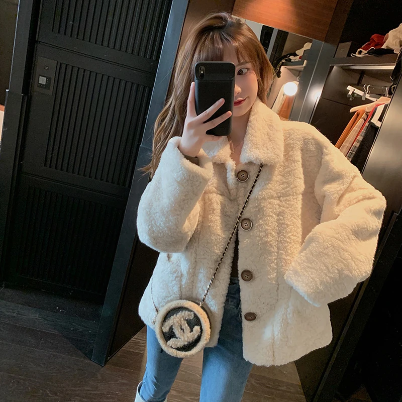 

Lamb Wool Jacket Women 2021new Coat Women Autumn Baggy Long Sleeve Thick Wool Chaqueta Plus Size Cashmere Blends Tops Mujer
