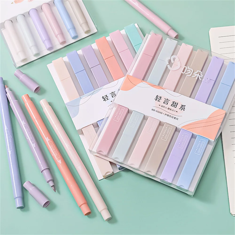 

6 Pcs Double Tip Highlighter Pens Kawaii Candy Color Manga Markers Midliner Pastel Highlighter Set Stationery For Gifts Students