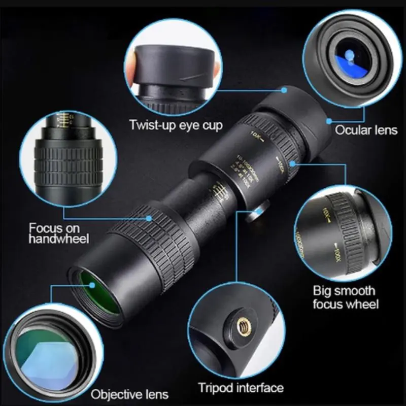 

4K 10-300X40mm Super Telephoto Zoom Monocular Telescope with BAK4 Prism Lens for Beach Travel Outdoor Activities Sports