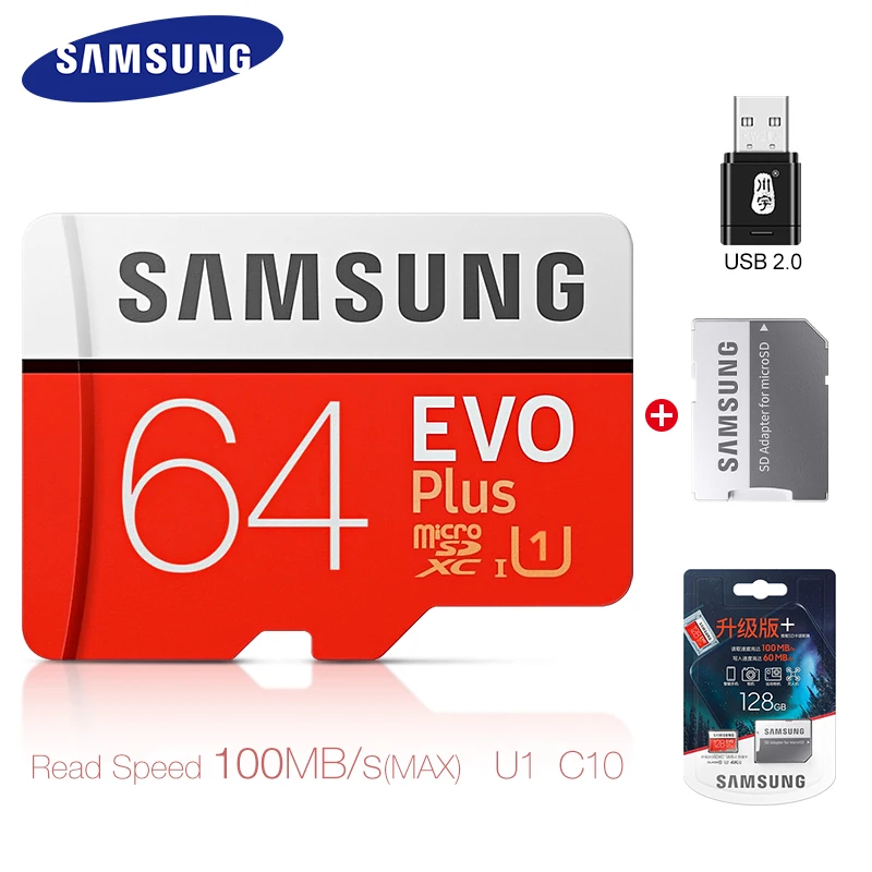 SAMSUNG EVO+ PLUS Memory Card 256GB High Speed 100MB/s Micro SD U3 Class 10 TF Cards UHS-I 128G 64GB 32GB Micro SD Fast Shipping