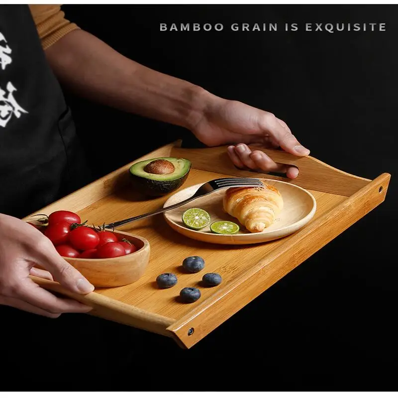 

Natural Bamboo Storage Tray Rectangular Round Suitable Family Breakfast Coffee Restaurant Serving Food Kitchen Fruit Tea