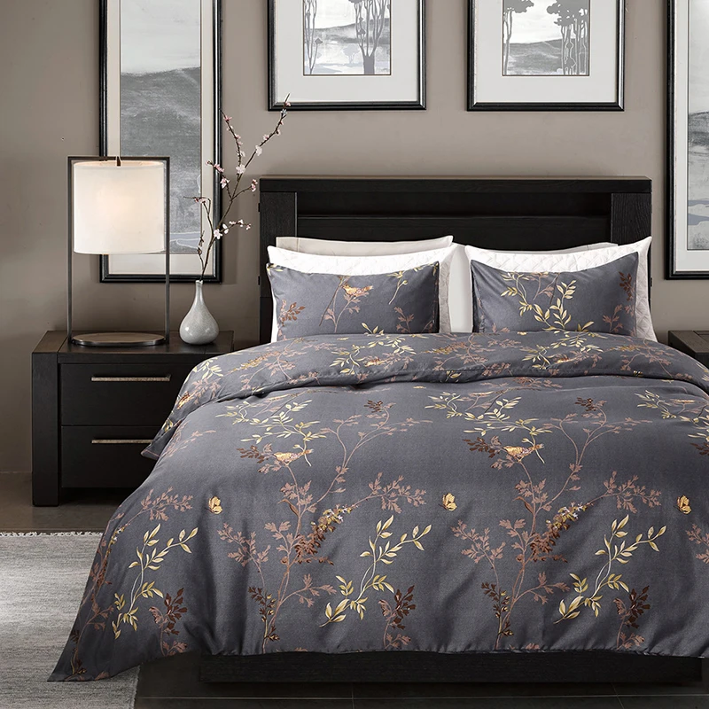 

Europe Style Bedding Set Gold Leaf Bird Duvet Pillowcase Microfiber Polyester Bedclothes Twin Queen King Single Cover