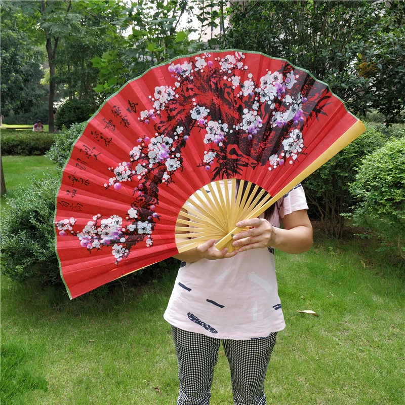 

Chinese Style Festive Red Plum Decoration Fan Decorative Furnishings Big Folding Hand Fan Performance Props Abanicos