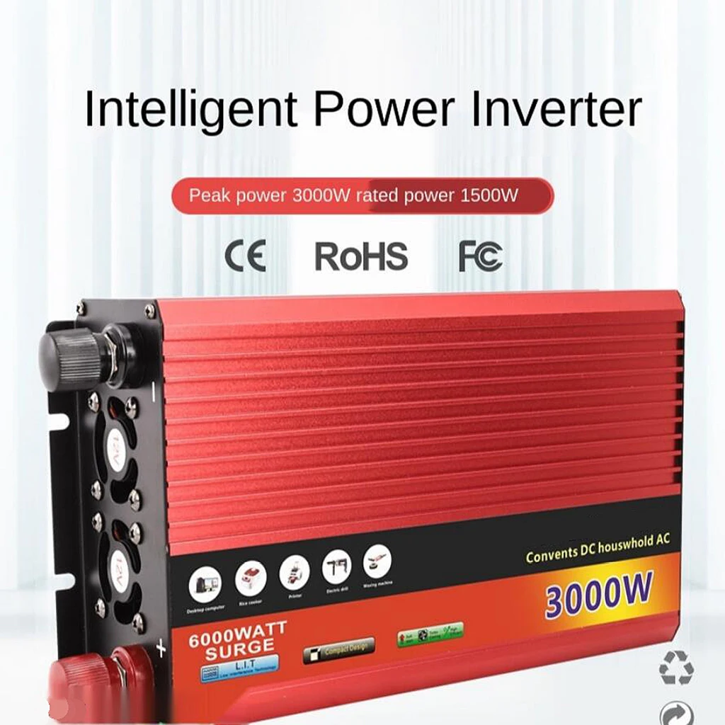 

Инвертор мощности 3000 Вт, немодулированный синусоидальный сигнал 12 В, 24 В постоянного тока, 220 В переменного тока для автомобиля, домашнего гр...