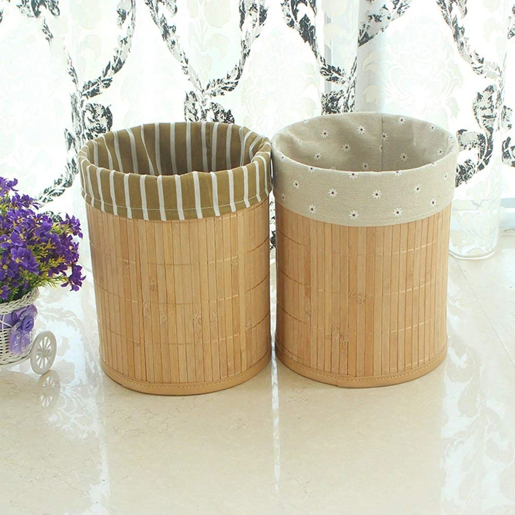 Cubo de basura de bamb&uacute; plegable, cesta de basura de Cubo de basura duradera para Ba&ntilde;o, Dormitorio, oficina, 22x27cm-3