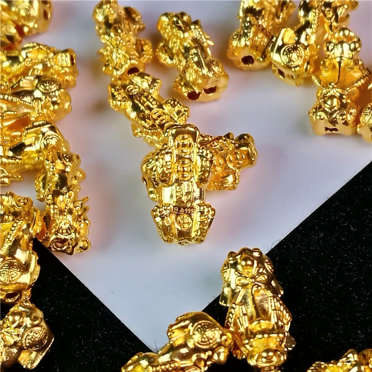 1 шт. 24 к желтый золотой кулон/удача 3D ТВЕРДОЕ ЗОЛОТО Pixiu Переводные бусины Дракон