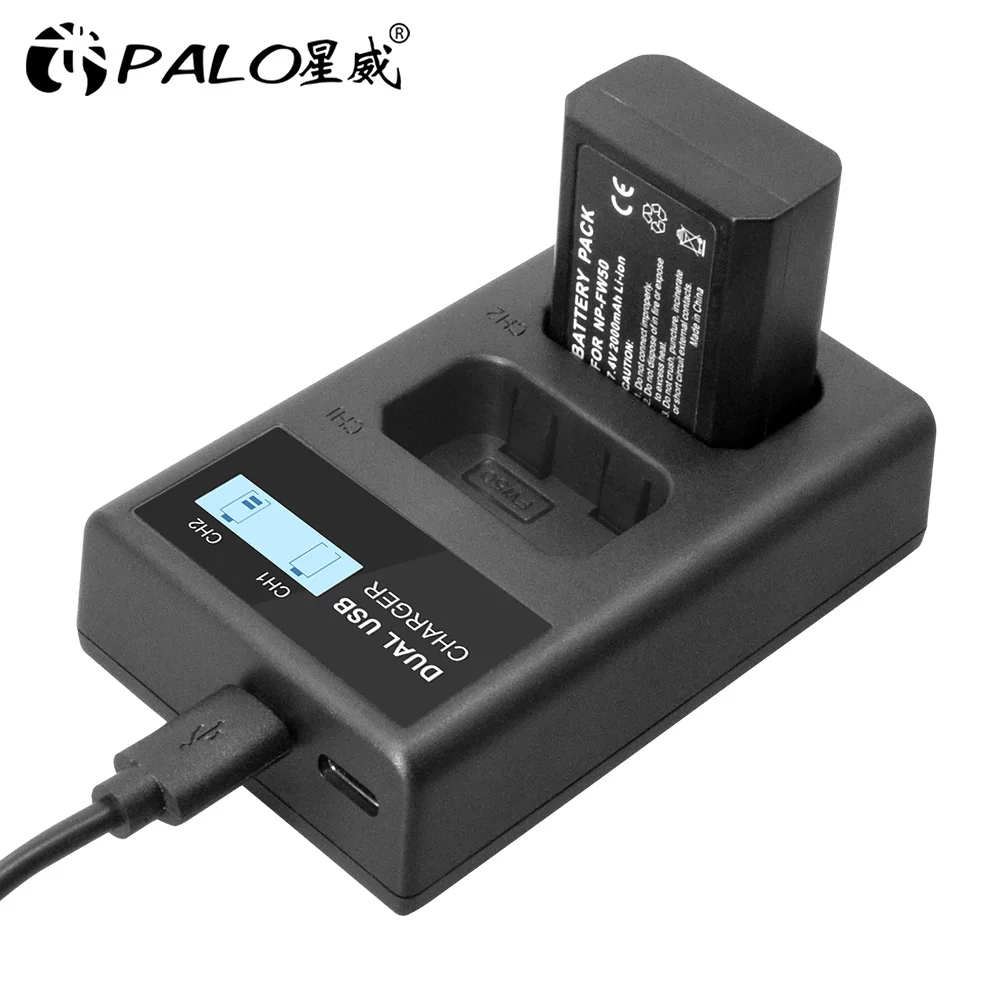 PALO 2000mAh NP-FW50 NP FW50 Camera Battery + USB LCD Dual Charger for Sony Alpha a6500 a6300 a7 7R a7R II a7II NEX-3 NEX-3N | Электроника