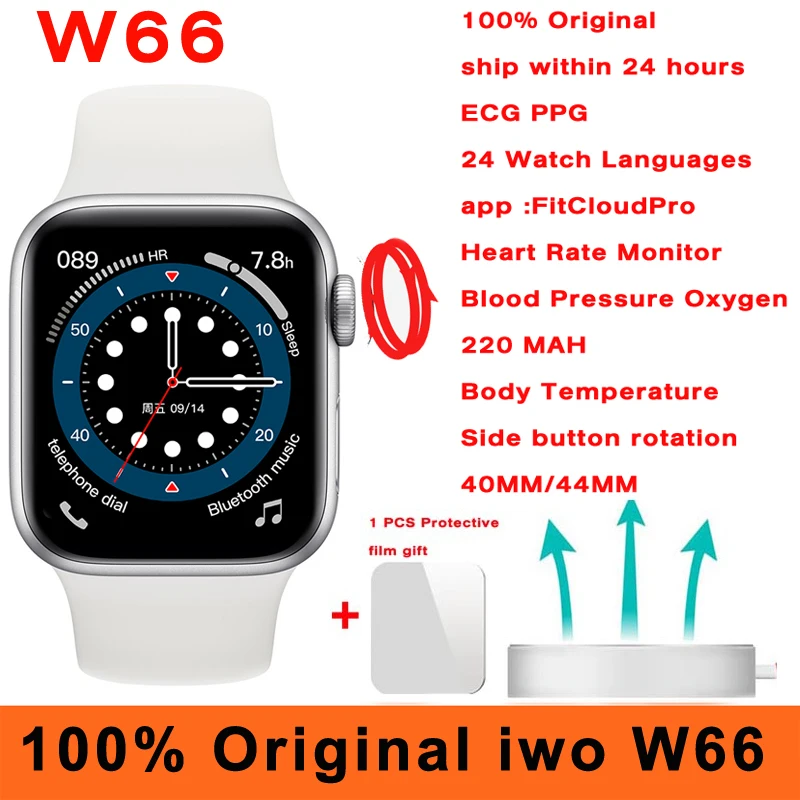 100% Оригинальные Смарт часы iwo W66 ECG PPG 44 мм 40 Bluetooth Вызов Беспроводное зарядное